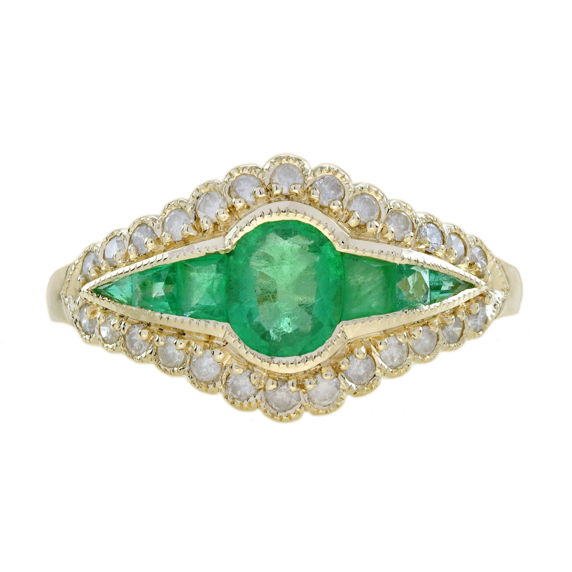 Oval Emerald Halo Ring With Diamond | Lilly M. JEWELERS Emerald Halo Ring
