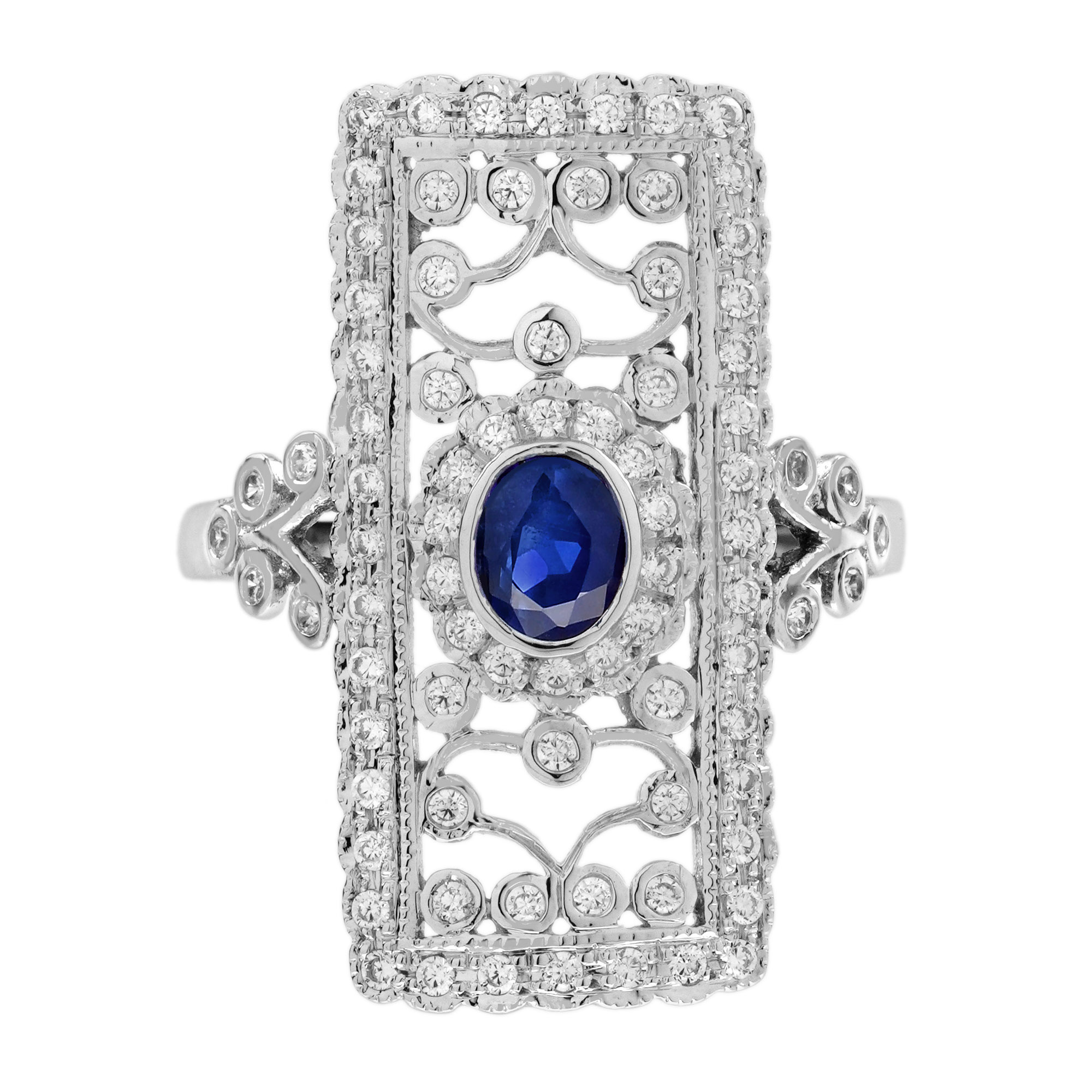 Oval Sapphire Filigree Ring with Diamond | Lilly M. JEWELERS Sapphire Filigree Ring
