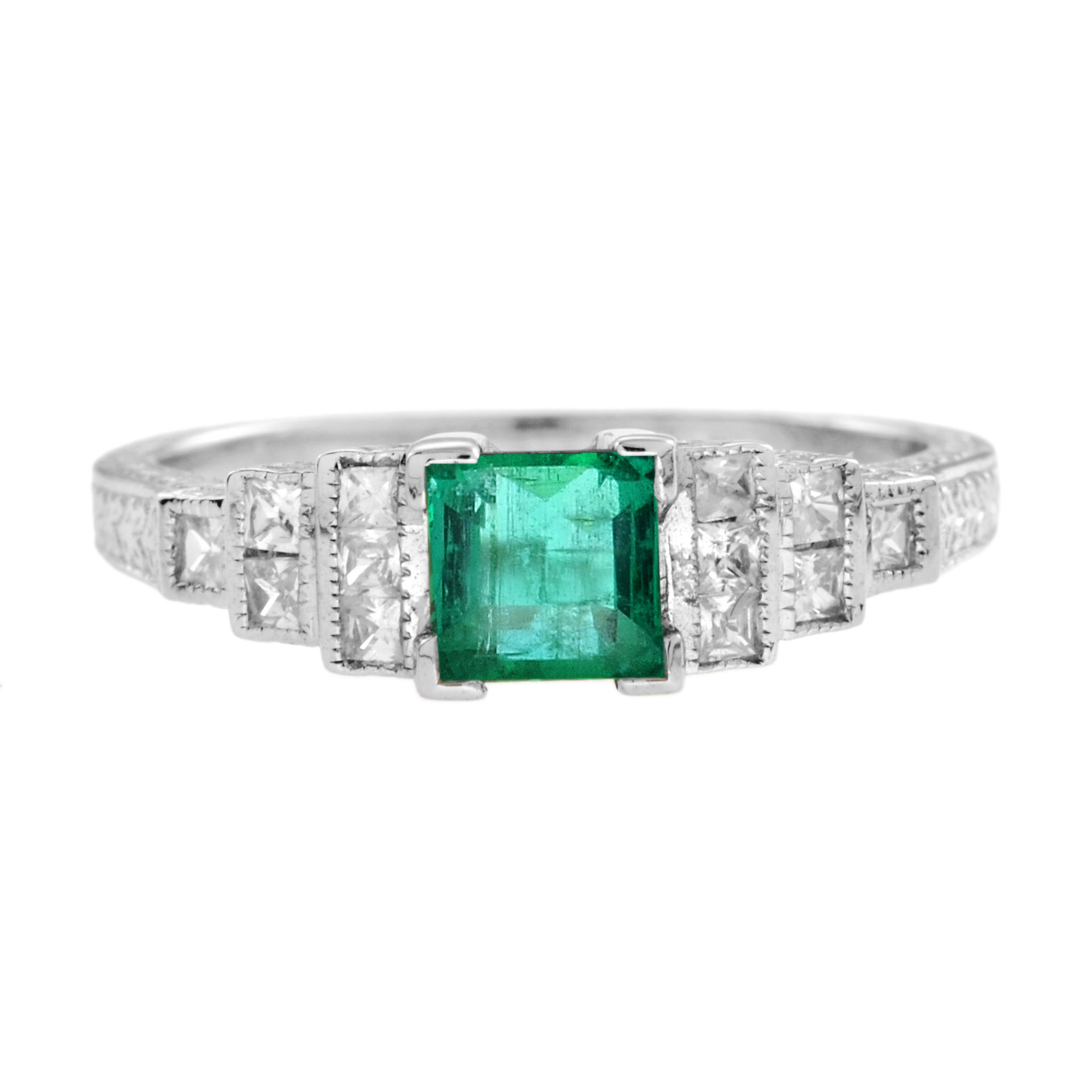 Square Cut Emerald Engagement Ring | Lilly M. JEWELERS Emerald Engagement Ring
