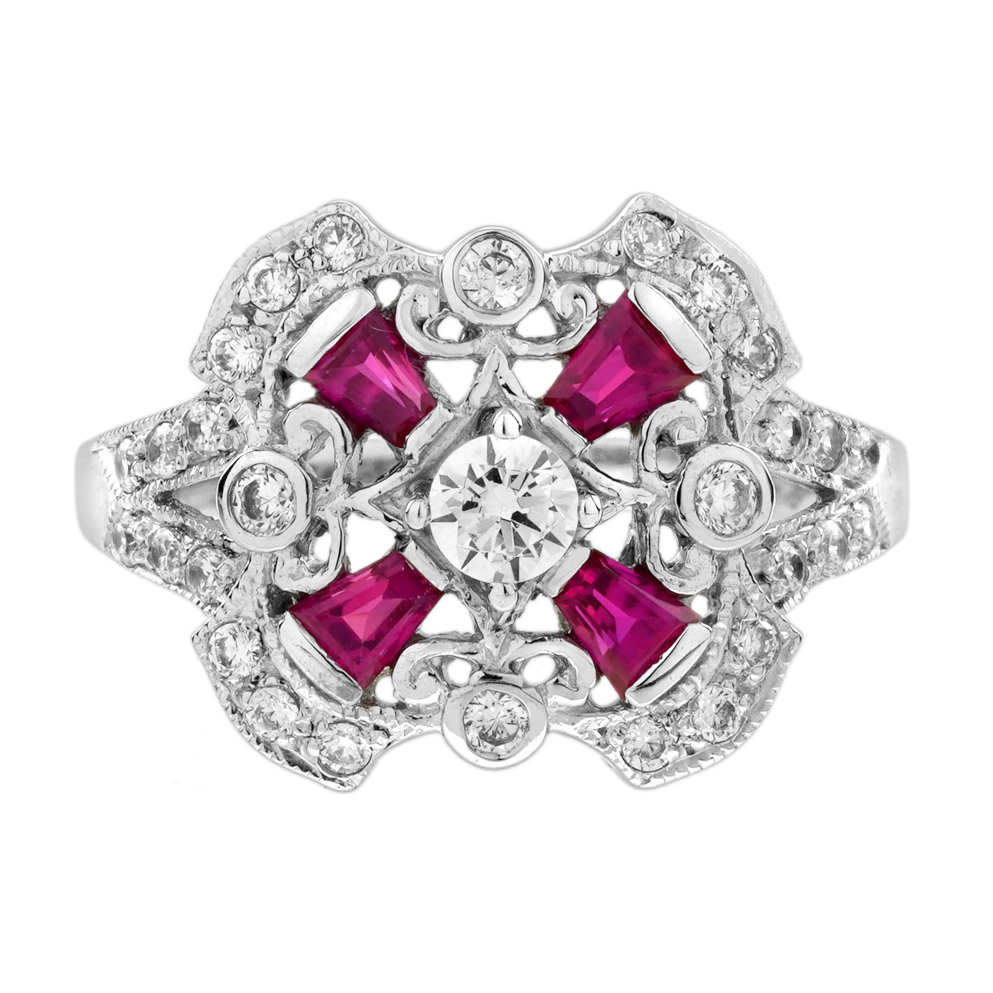 Diamond Openwork Ring With Ruby | Lilly M. JEWELERS Diamond Openwork Ring