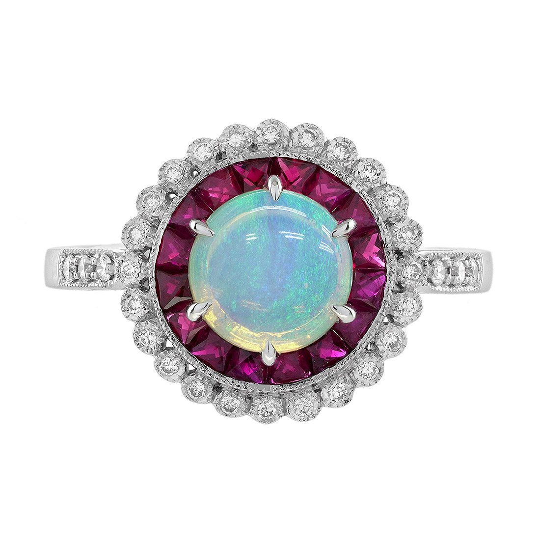 Opal Halo Ring Art Deco Style | Lilly M. JEWELERS Opal Halo Ring