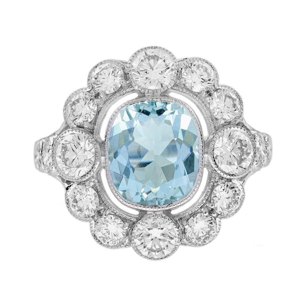 Aquamarine Halo Engagement Ring