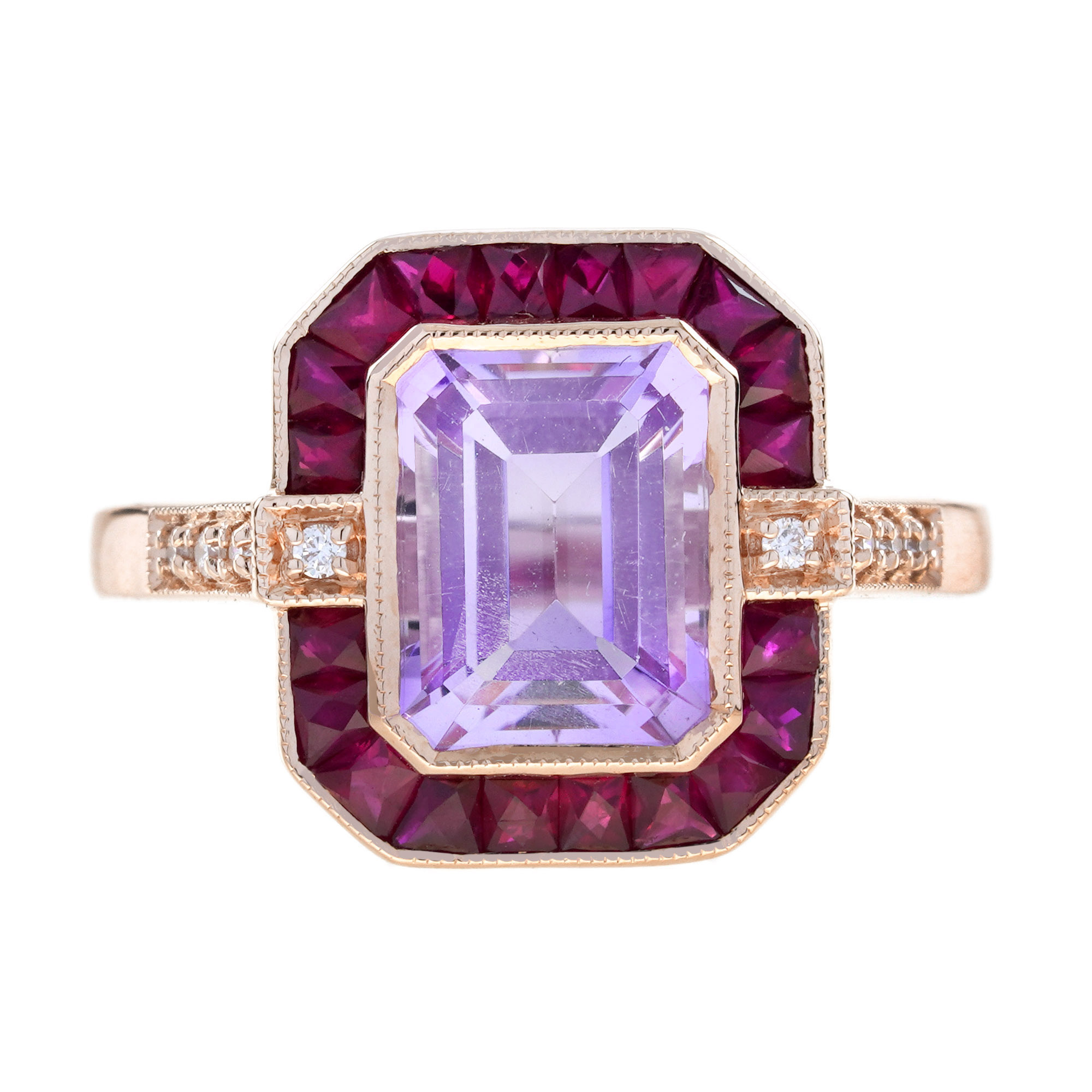 Emerald Cut Pink Amethyst Halo Ring | Lilly M. JEWELERS Pink Amethyst Halo Ring