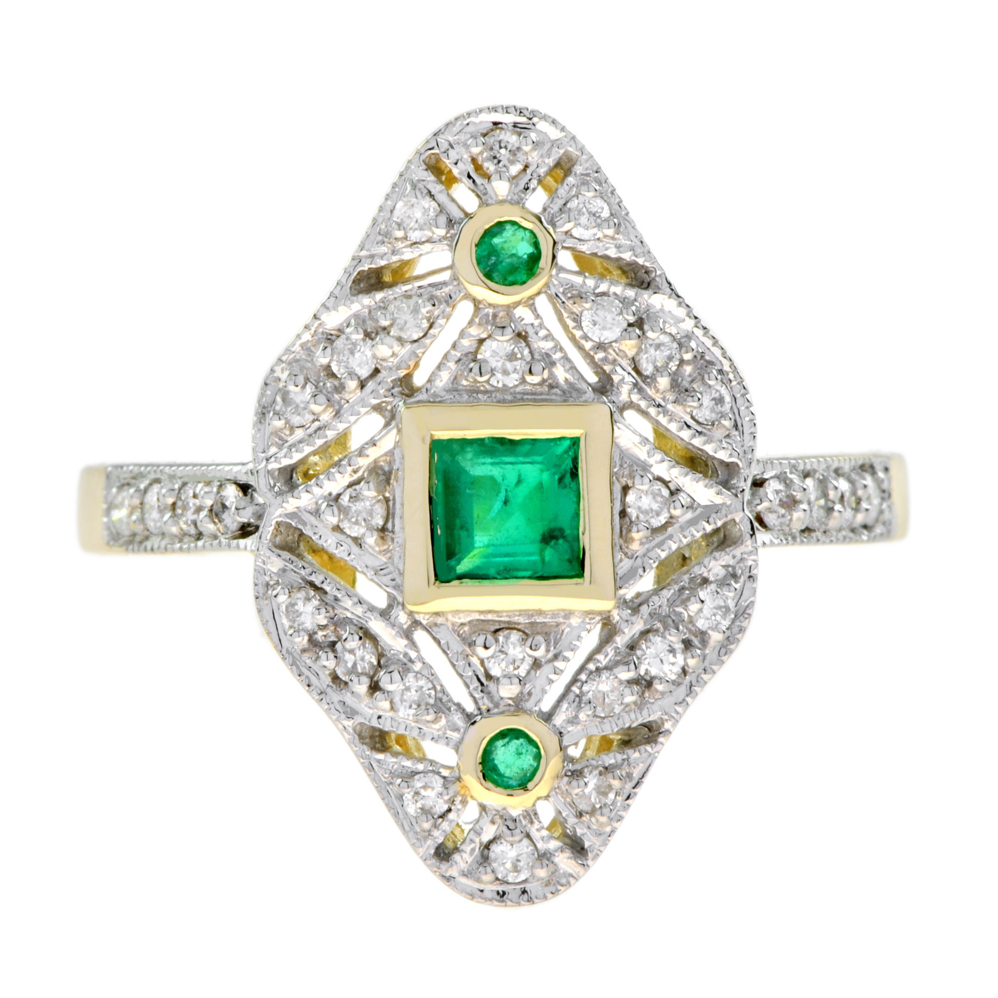 Square Cut Emerald Diamond Dinner Ring | Lilly M. JEWELERS Emerald Dinner Ring
