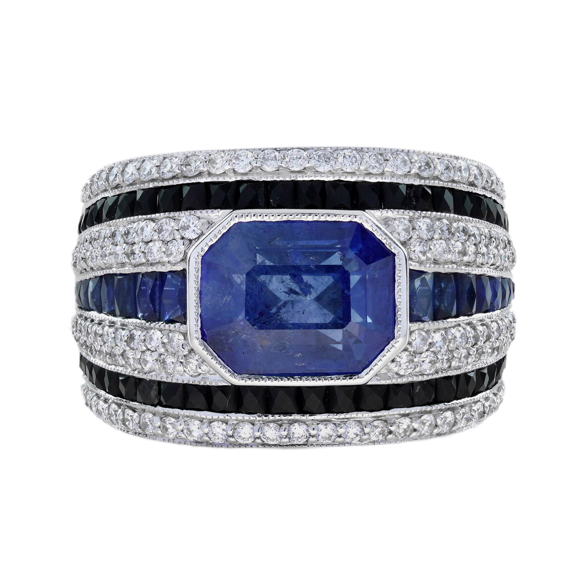 Emerald Cut Sapphire Wide Band Ring | Lilly M. JEWELERS Sapphire Wide Band Ring
