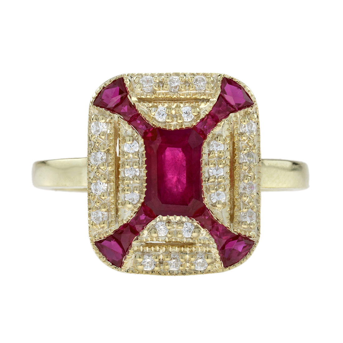 Ruby Halo Ring Art Deco Style | Lilly M. JEWELERS Ruby Halo Ring