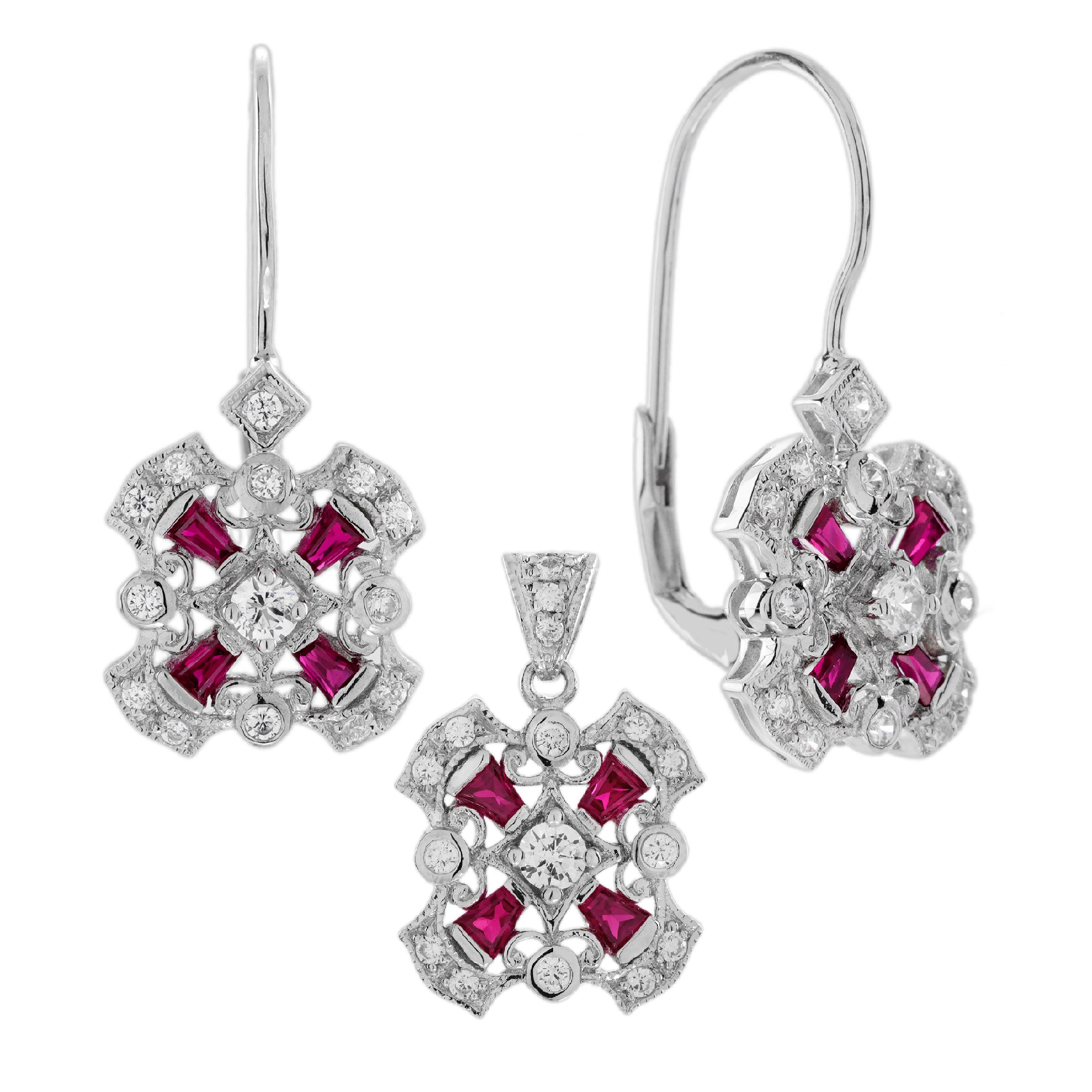 Diamond Openwork Jewelry Set With Ruby | Lilly M. JEWELERS Diamond Openwork Jewelry Set