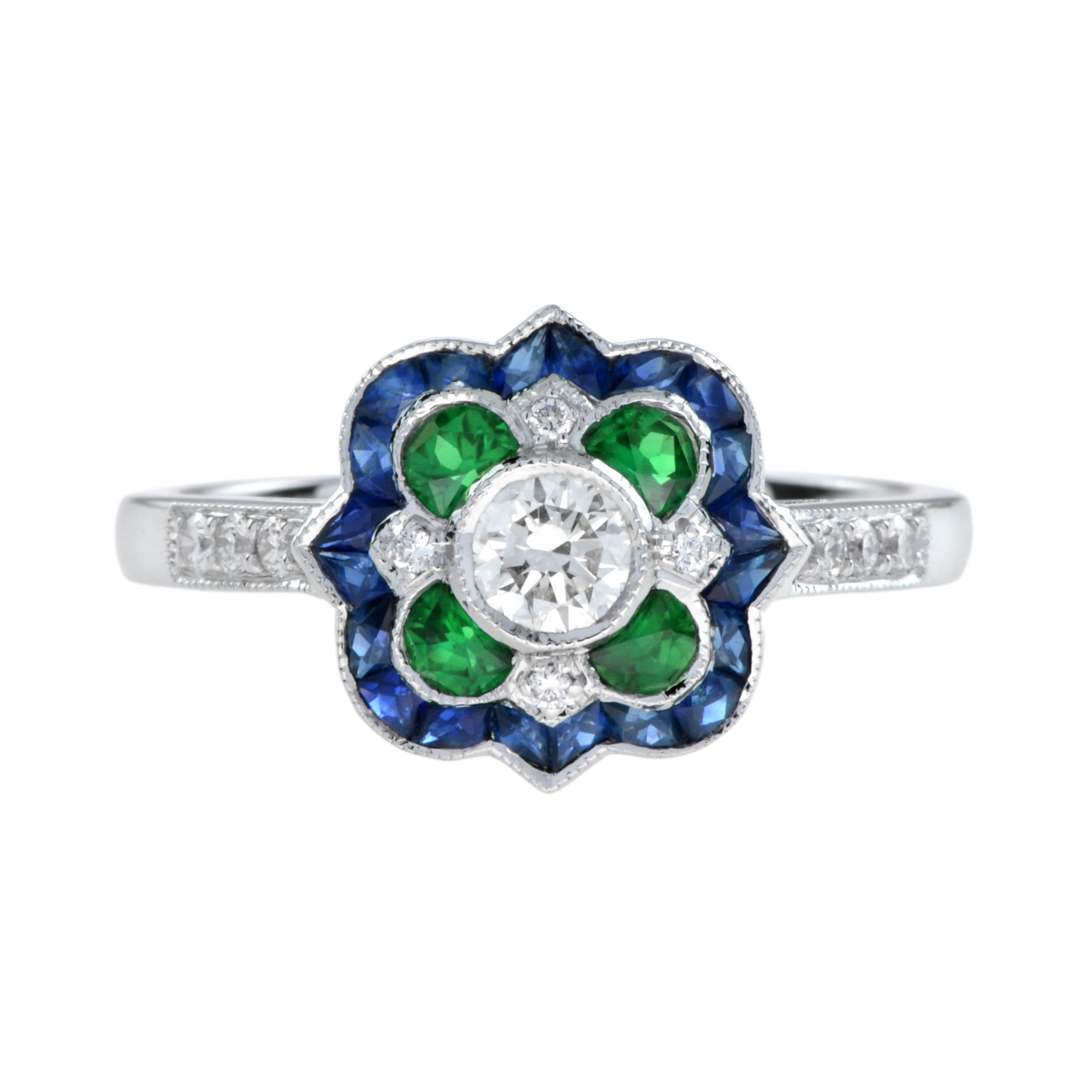 Diamond Engagement Ring With Emerald | Lilly M. JEWELERS Diamond Engagement Ring