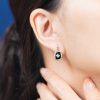 E1760 CZ-OX L2611OB 02 Onyx Diamond Square Frame Art Deco Style Unisex Drop Earrings in Solid Gold