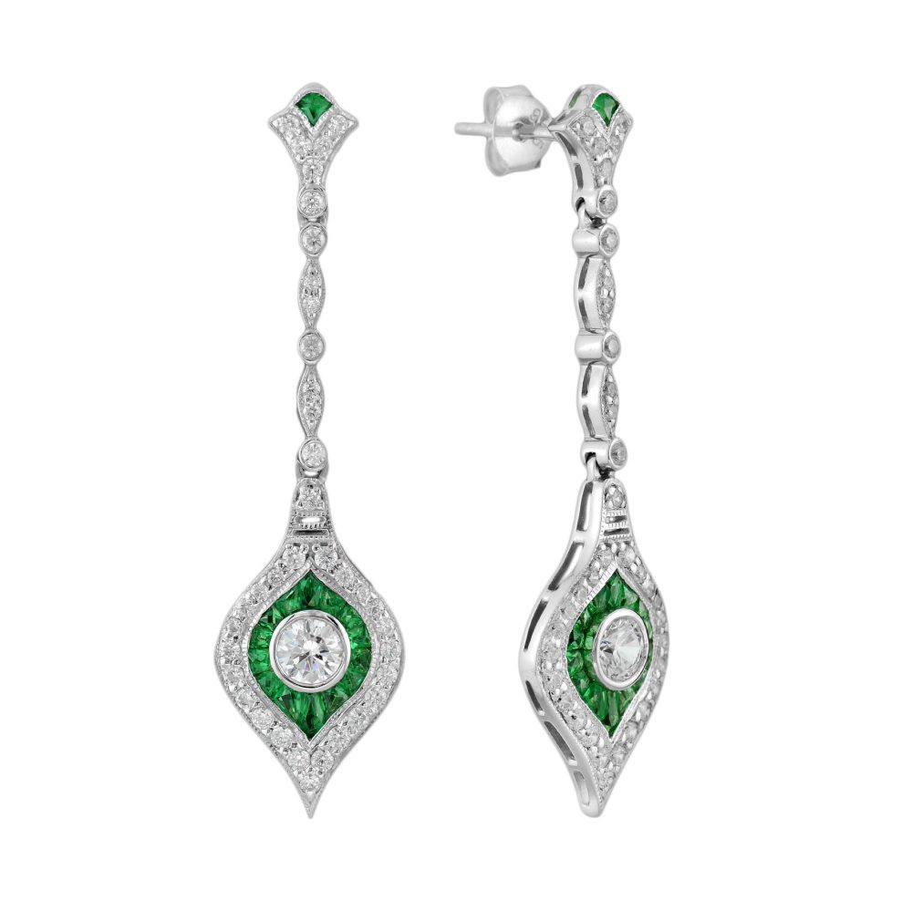 Diamond Emerald Drop Earrings