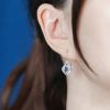 Blue Sapphire Diamond Filigree Drop Earrings in Two Tone Gold
