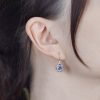 Blue Sapphire Diamond Filigree Drop Earrings in Two Tone Gold