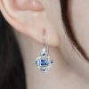 Blue Sapphire Diamond Filigree Drop Earrings in Two Tone Gold