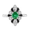 Emerald Onyx and Diamond Art Deco Style Ring 1 Emerald Halo Ring