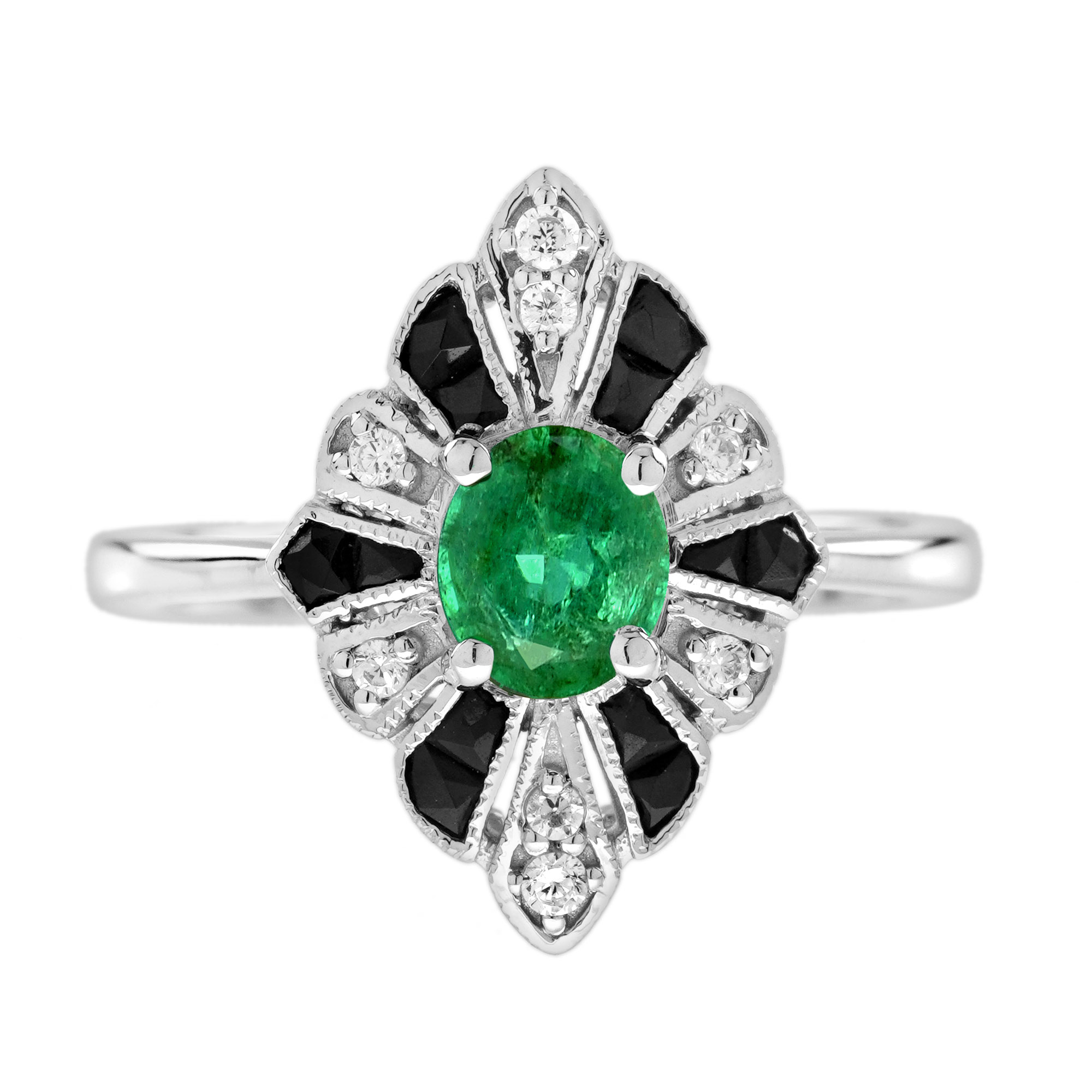 Emerald Halo Ring With Diamond | Lilly M. JEWELERS Emerald Halo Ring