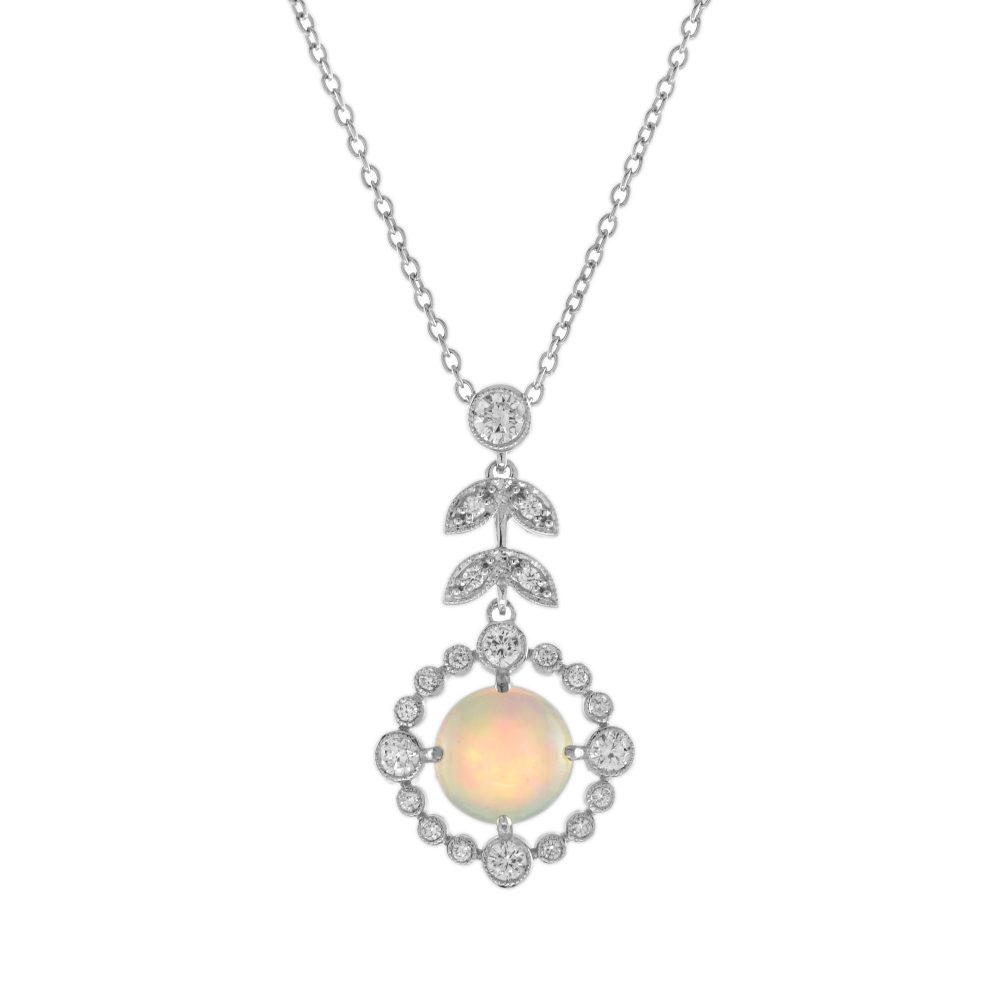Opal Diamond Pendant Necklace