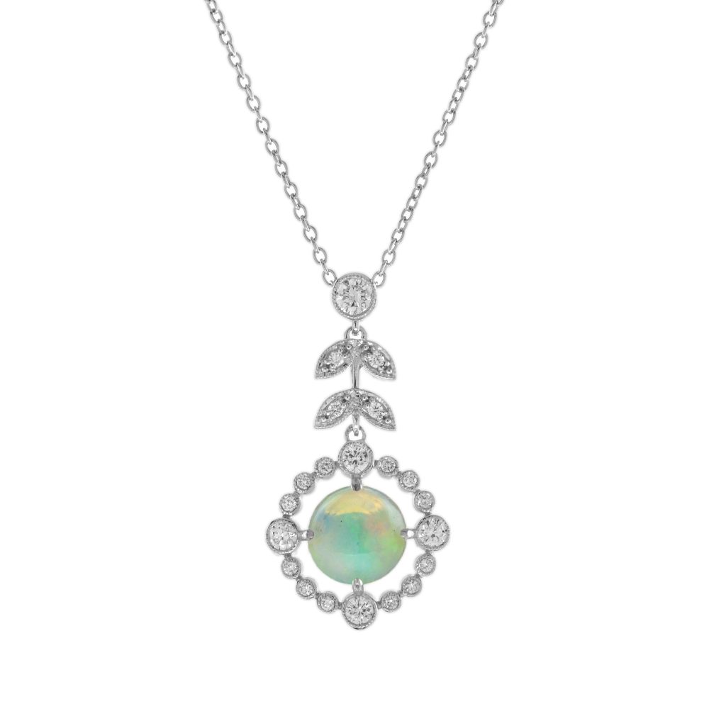 Opal Diamond Pendant Necklace