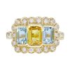Yellow Sapphire and Aquamarine Emerald Cut Three Stone Ring 2 Sapphire Aquamarine Ring