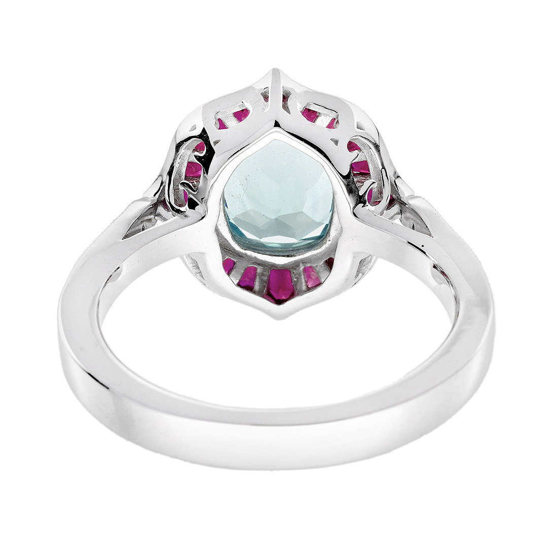 Cushion Blue Topaz Ruby and Diamond Engagement Ring Back blue topaz ruby and diamond ring 14k gold back