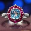 Cushion Blue Topaz Ruby and Diamond Engagement Ring Beauty Front blue topaz ruby and diamond ring 14k gold beauty font