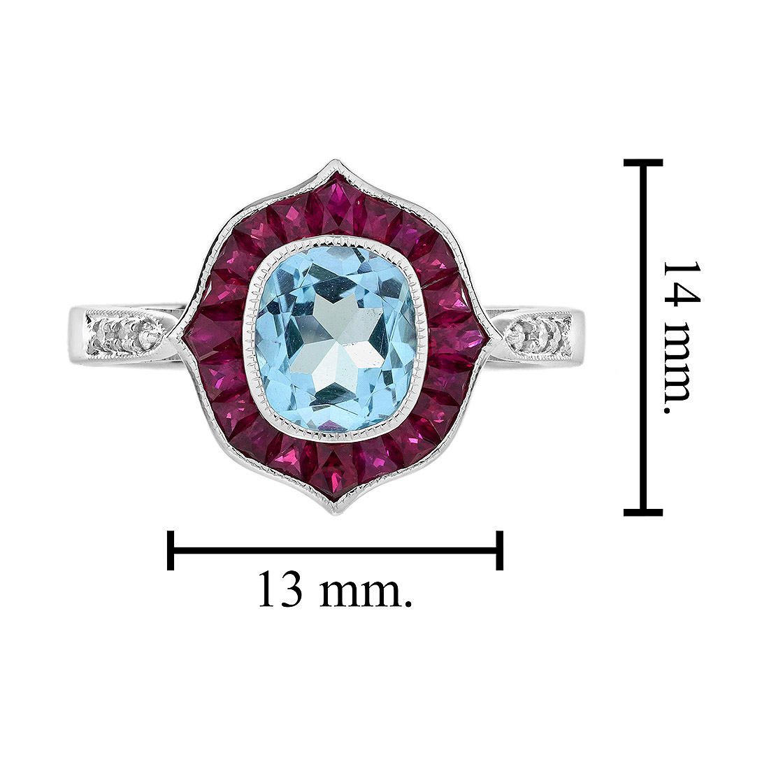 Cushion Blue Topaz Ruby and Diamond Engagement Ring Size blue topaz ruby and diamond ring 14k gold size