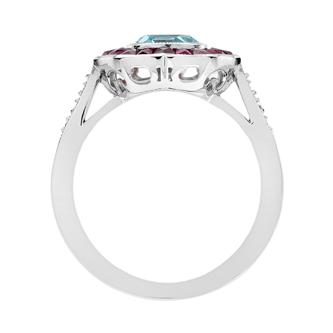 Cushion Blue Topaz Ruby and Diamond Engagement Ring Under Gallery blue topaz ruby and diamond ring 14k gold under gallery
