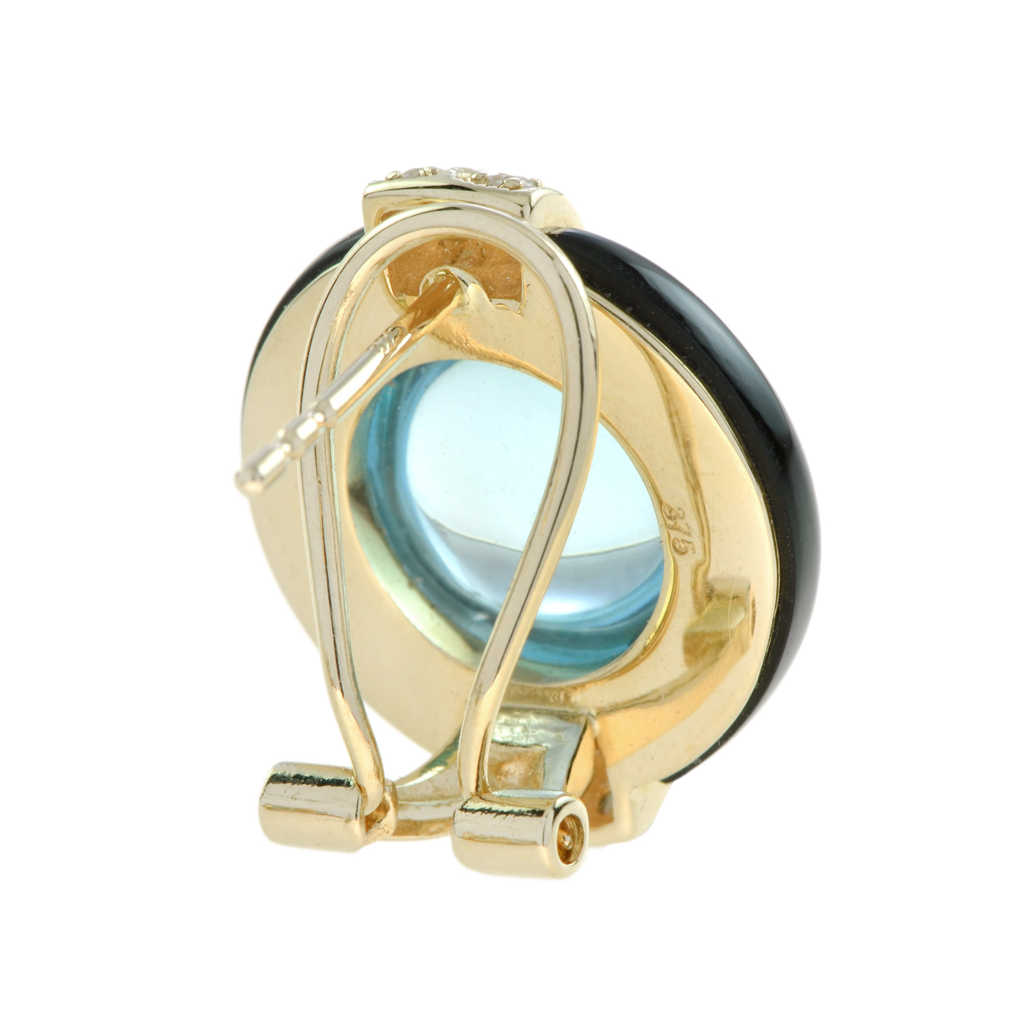 Cabochon Blue Topaz Onyx and Diamond Stud Earrings Back Cabochon Blue Topaz Onyx and Diamond Stud Earrings by Lilly M. JEWELERS Back