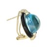 Cabochon Blue Topaz Onyx and Diamond Stud Earrings Side Cabochon Blue Topaz Onyx and Diamond Stud Earrings by Lilly M. JEWELERS Side