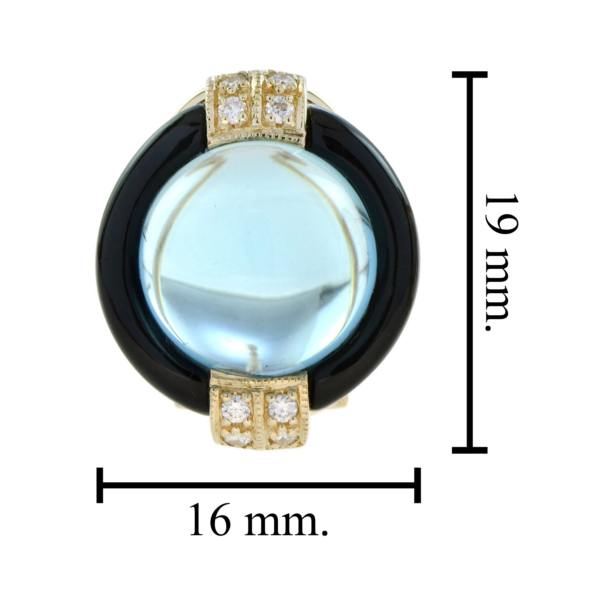 Cabochon Blue Topaz Onyx and Diamond Stud Earrings Size Cabochon Blue Topaz Onyx and Diamond Stud Earrings by Lilly M. JEWELERS Size