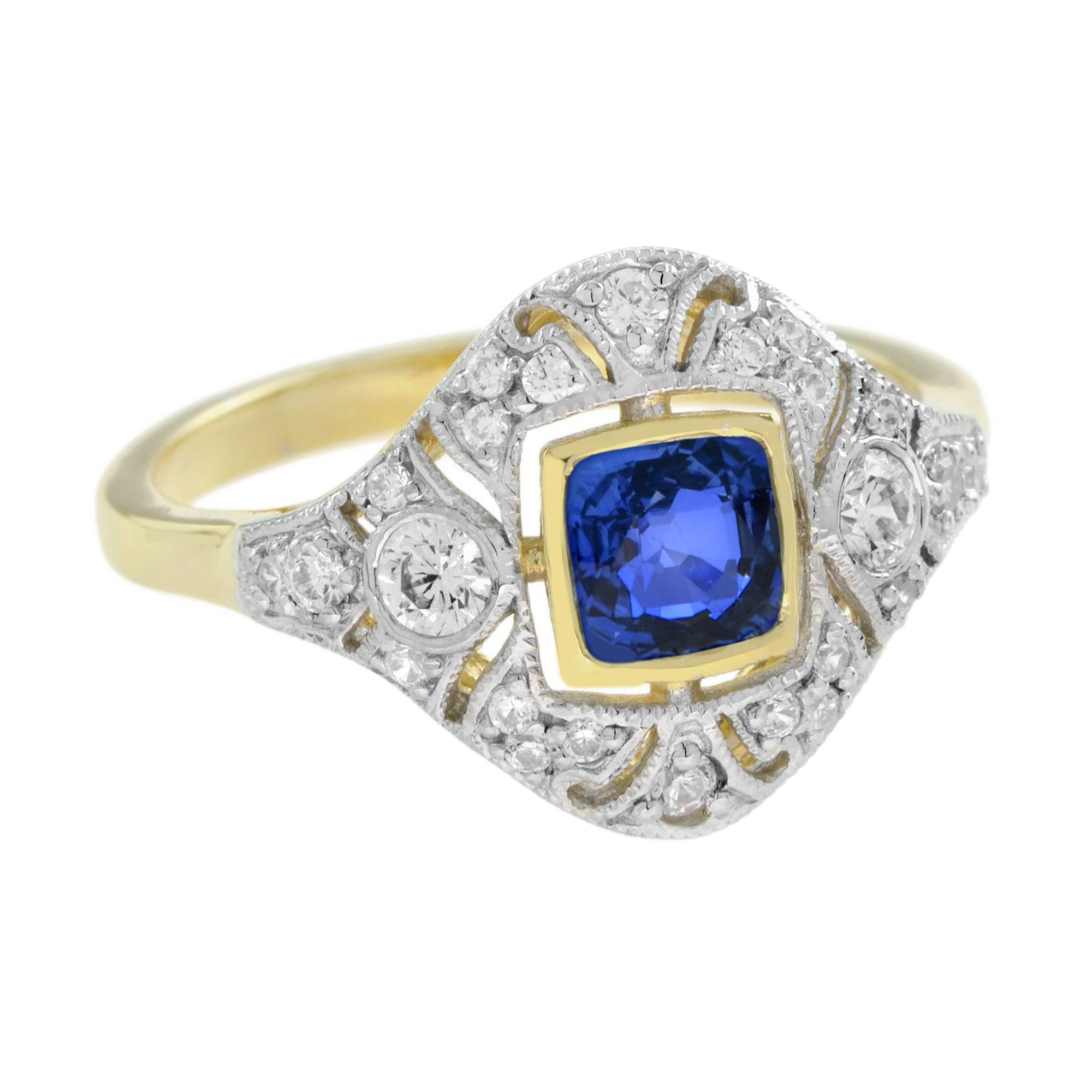 Ceylon Sapphire and Diamond Engagement Ring Angled View