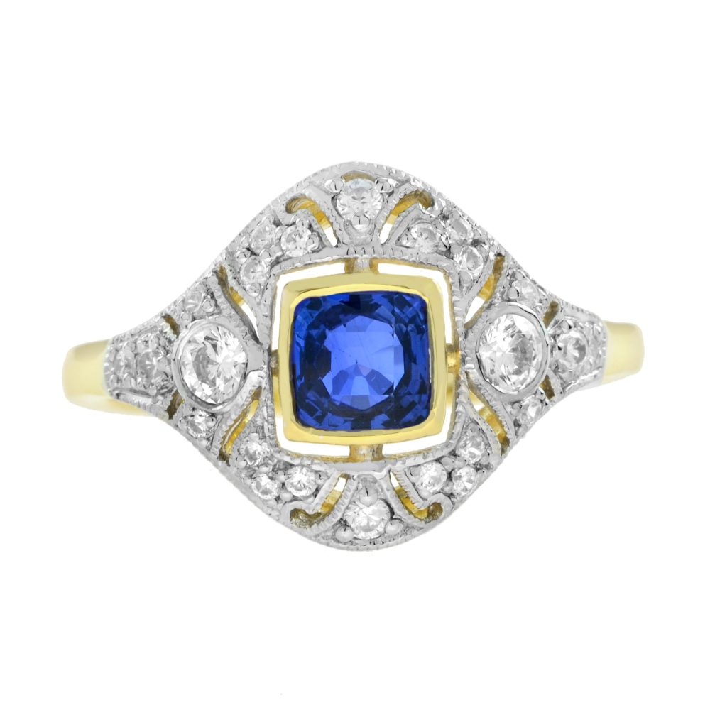 Art Deco Style Ceylon Sapphire Engagement Ring in Solid Gold by Lilly M. JEWELERS