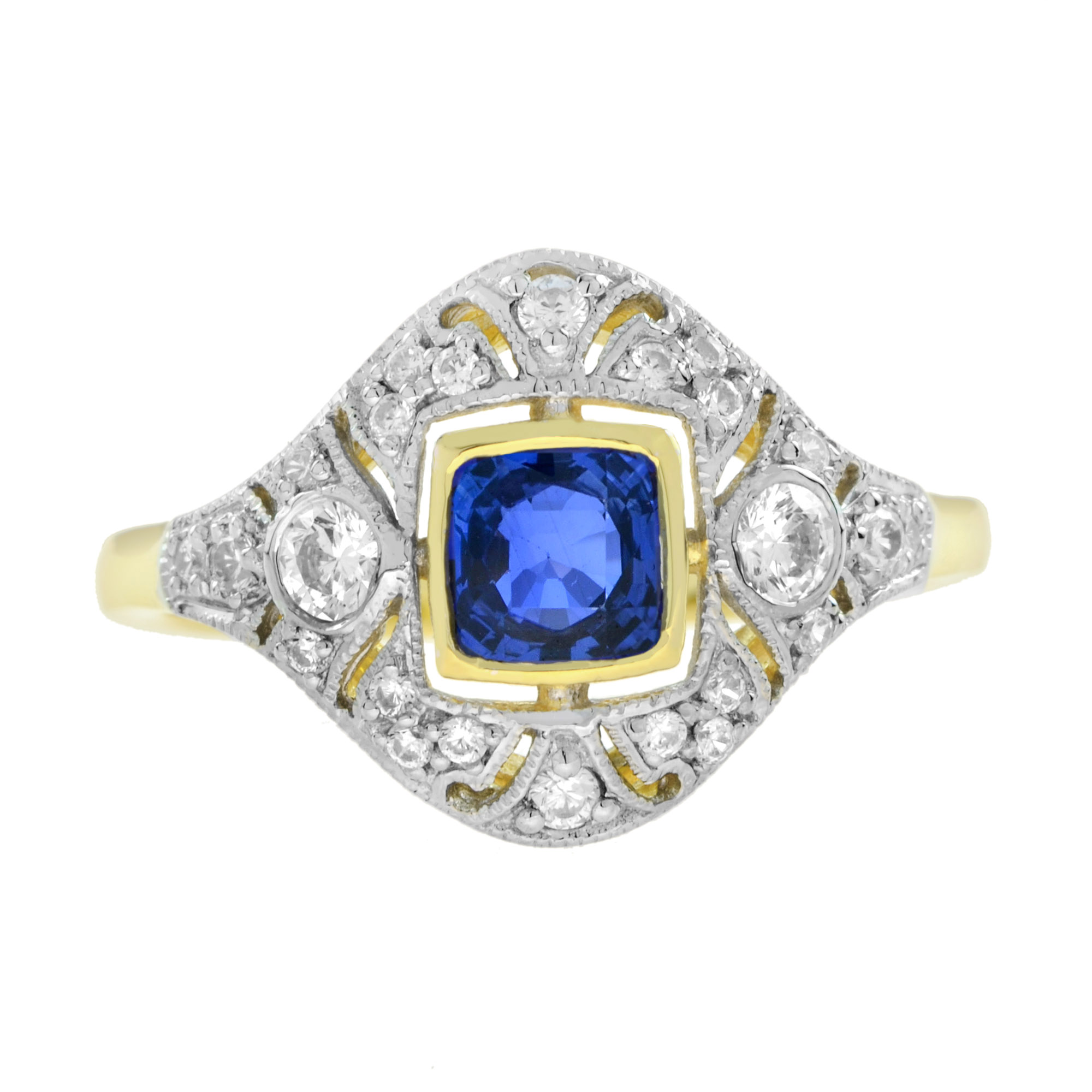 Art Deco Style Ceylon Sapphire Engagement Ring in Solid Gold by Lilly M. JEWELERS