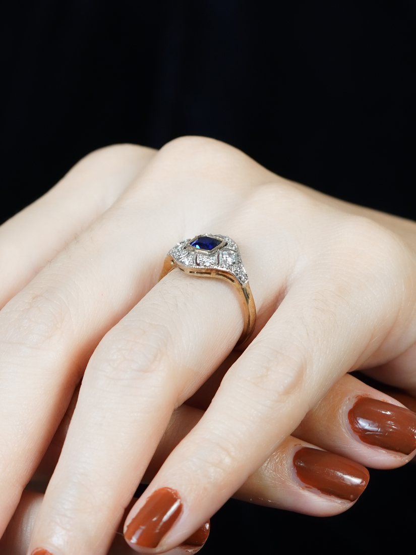 Ceylon Sapphire and Diamond Engagement Ring on Body Near Side