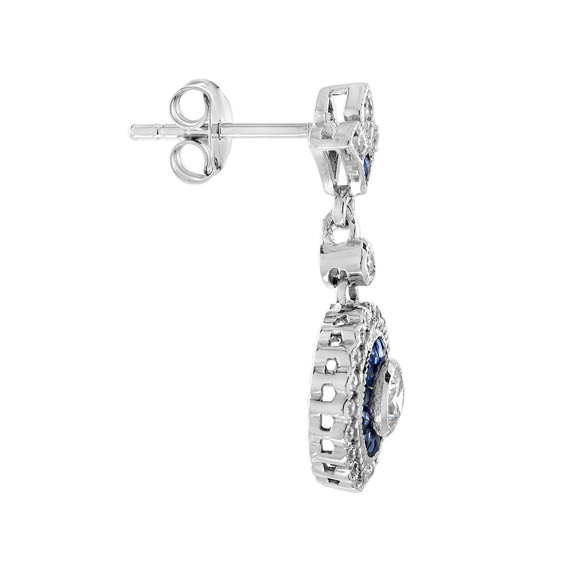 Diamond and Sapphire Drop Earrings Side