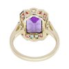 Art Deco Style Emerald Cut Amethyst Statement Ring with Pink Sapphire Aquamarine and Diamond in Solid Gold Back Art Deco Style Emerald Cut Amethyst Statement Ring with Pink Sapphire Aquamarine and Diamond in Solid Gold by Lilly M. JEWELERS Back