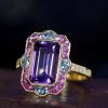 Art Deco Style Emerald Cut Amethyst Statement Ring with Pink Sapphire Aquamarine and Diamond in Solid Gold Beauty Angled Art Deco Style Emerald Cut Amethyst Statement Ring with Pink Sapphire Aquamarine and Diamond in Solid Gold by Lilly M. JEWELERS Beauty Angled
