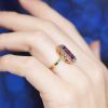 Art Deco Style Emerald Cut Amethyst Statement Ring with Pink Sapphire Aquamarine and Diamond in Solid Gold on Body Side Near Art Deco Style Emerald Cut Amethyst Statement Ring with Pink Sapphire Aquamarine and Diamond in Solid Gold by Lilly M. JEWELERS on Body Side Near