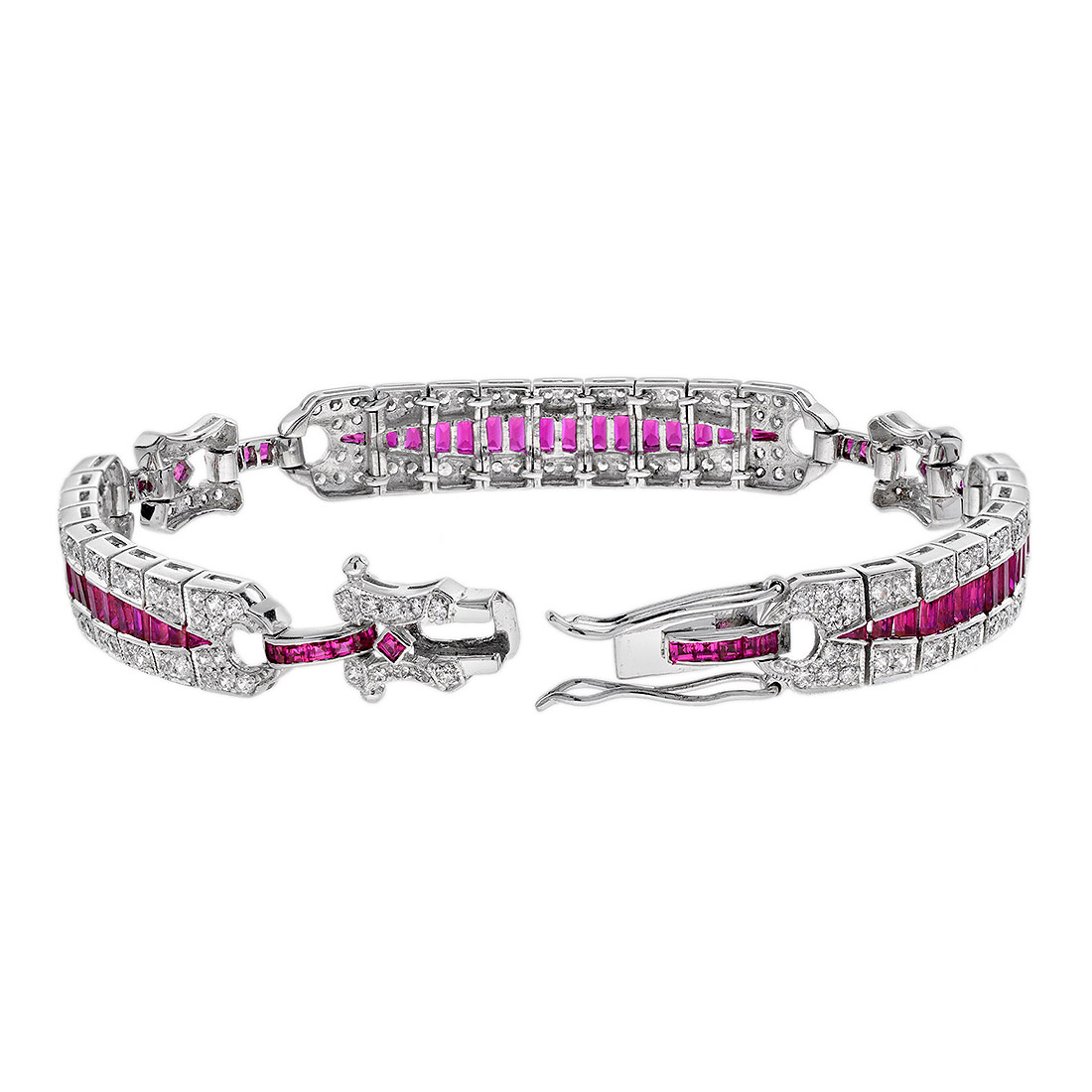 French Cut Ruby and Diamond Bracelet Back On french cut ruby and diamond bracelet 14k gold back on