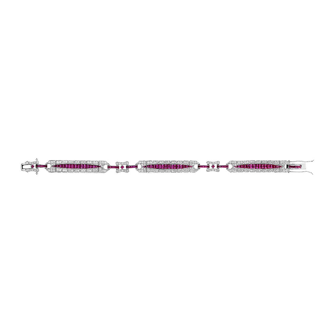French Cut Ruby and Diamond Bracelet Distant french cut ruby and diamond bracelet 14k gold distant