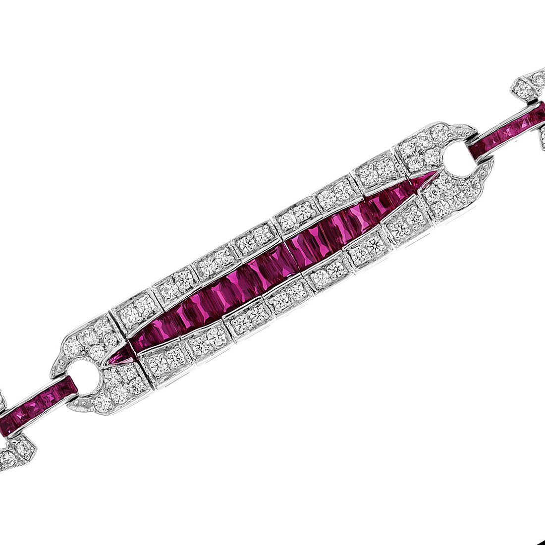 French Cut Ruby and Diamond Bracelet Front Near french cut ruby and diamond bracelet 14k gold front near