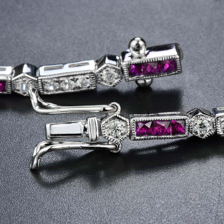 Ruby and Diamond Bracelet Clip On french cut ruby diamond bracelet 14k solid gold clip on