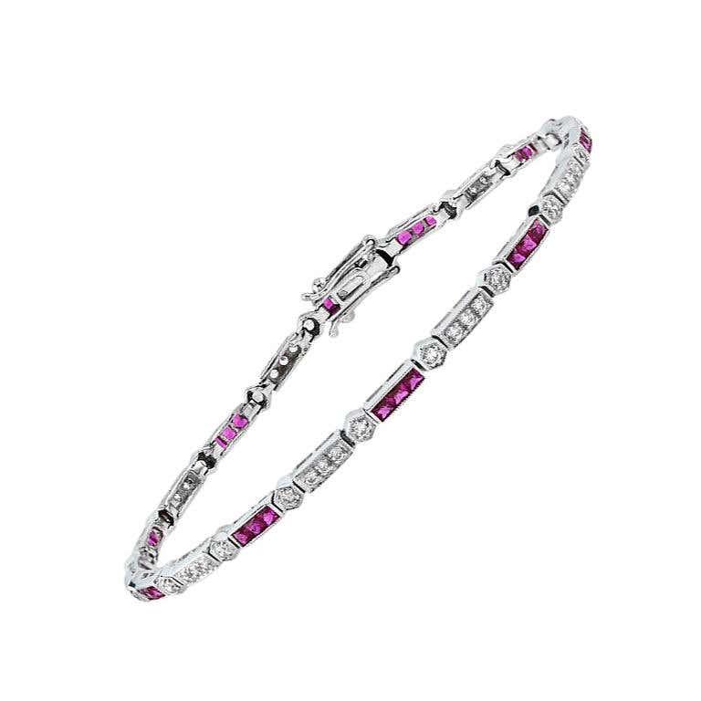 Home 17 Art Deco Style Ruby Diamond Bracelet in Solid Gold by Lilly M. JEWELERS