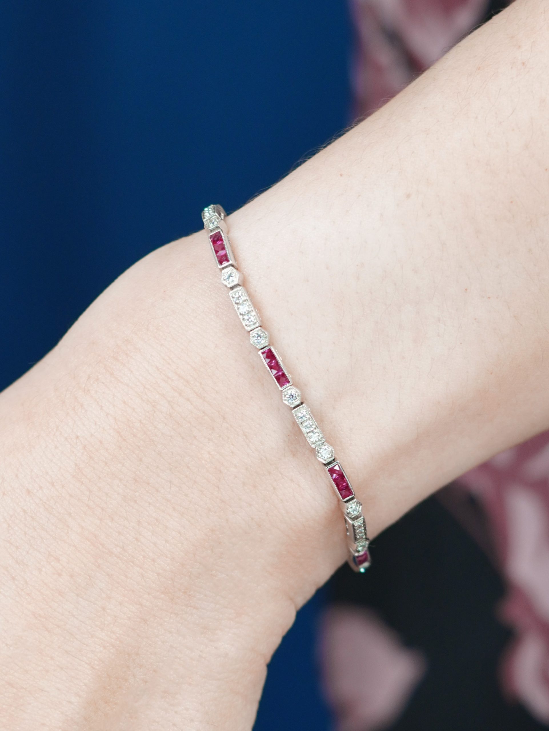 Ruby and Diamond Bracelet on Body Near french cut ruby diamond bracelet 14k solid gold on body near scaled