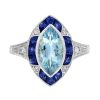 Art Deco Style Marquise Aquamarine Sapphire Engagement Ring 1 Art Deco Style Marquise Aquamarine Engagement Ring in Solid Gold by Lilly M. JEWELERS