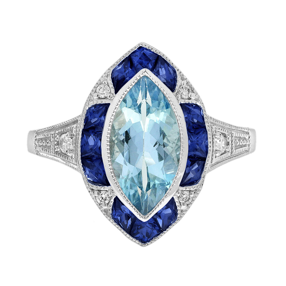 Aquamarine Sapphire and Diamond Engagement Ring Art Deco Style Marquise Aquamarine Engagement Ring in Solid Gold by Lilly M. JEWELERS