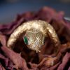 Marquise Emerald and Diamond Snake Statement Ring in Solid Gold Front Face Marquise Emerald and Diamond Snake Statement Ring in Solid Gold by Lilly M. JEWELERS Front Face