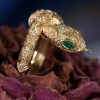 Marquise Emerald and Diamond Snake Statement Ring in Solid Gold Beauty Side Face Marquise Emerald and Diamond Snake Statement Ring in Solid Gold by Lilly M. JEWELERS Beauty Side Face