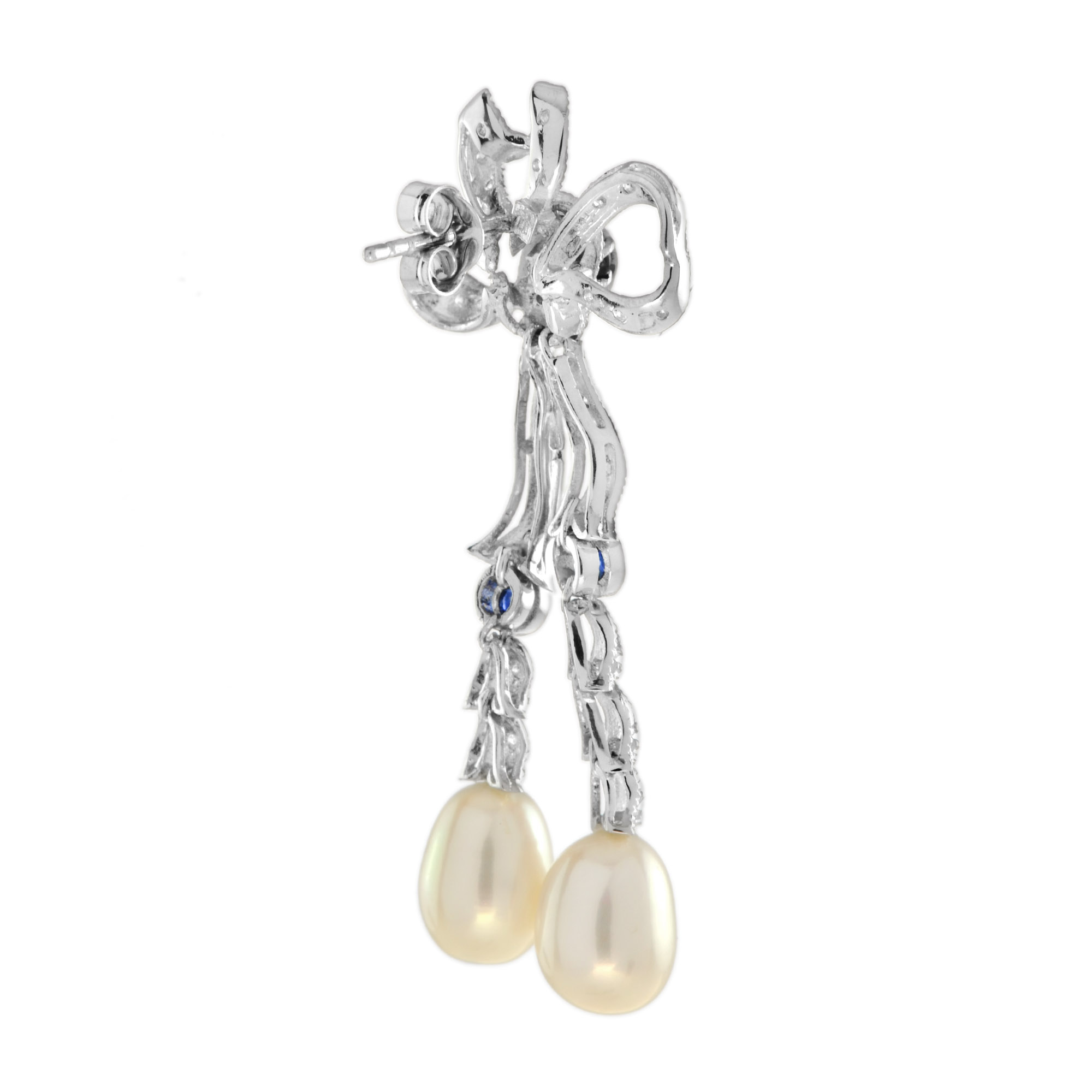 pearl-drop-earrings-14k-gold-back Pearl Sapphire and Diamond Drop Earrings Back
