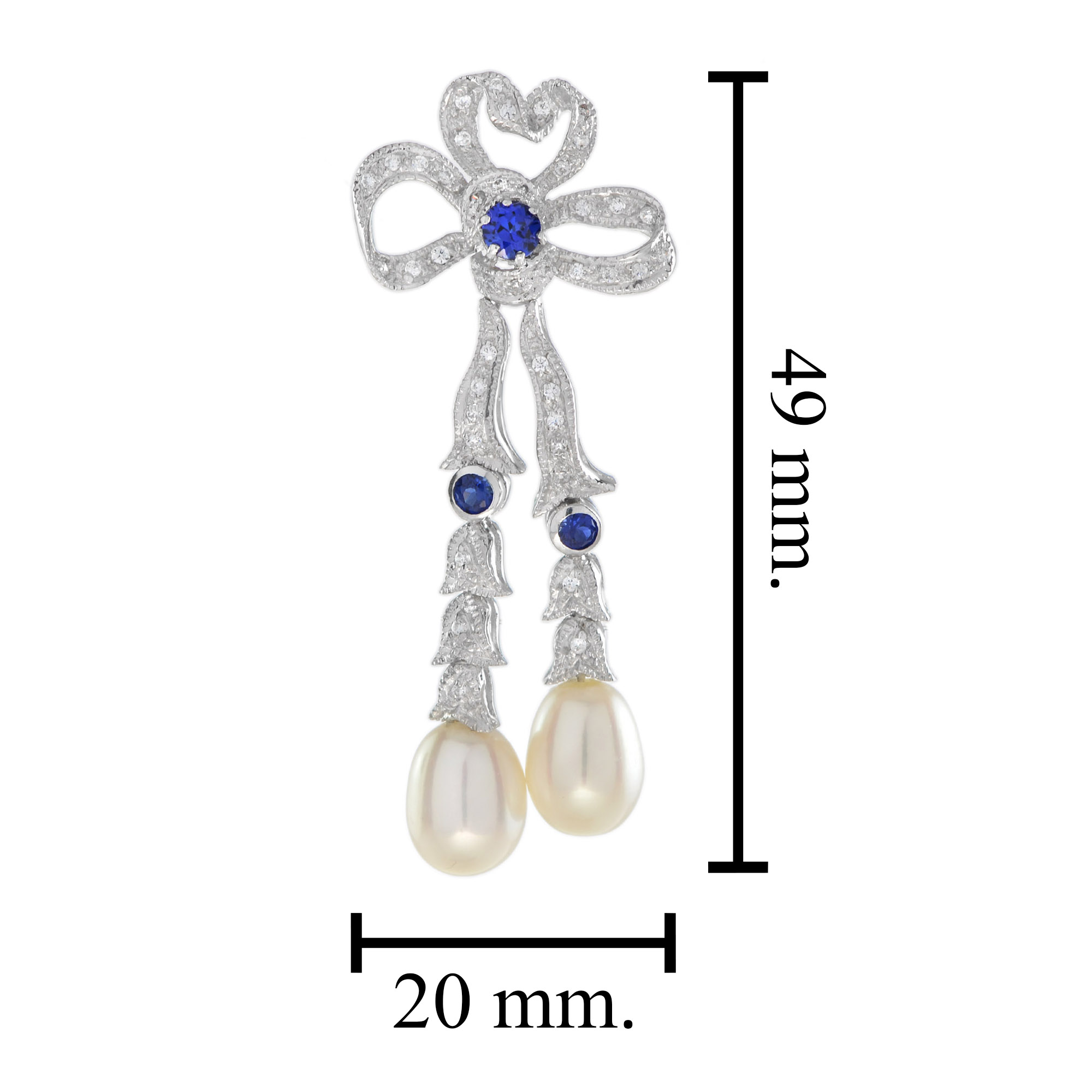 pearl-drop-earrings-14k-gold-size Pearl Sapphire and Diamond Drop Earrings Size