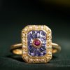 Art Deco Style Pink Tour Maline Ring with Tanzanite and Pearl in Solid Gold Beauty Art Deco Style Pink Tour Maline Ring with Tanzanite and Pearl in Solid Gold by Lilly M. JEWELERS Beauty